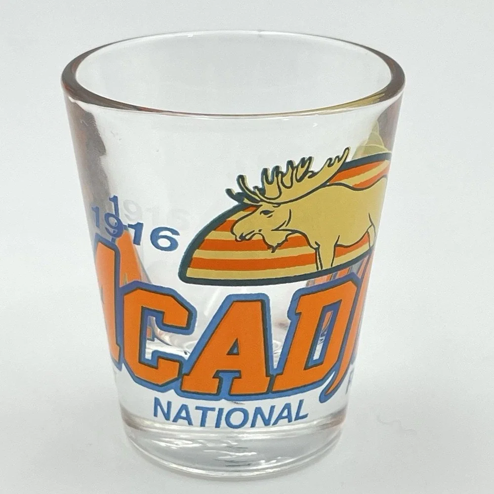 Vintage Acadia National Park 1916 Shot Glass Moose USA‎ Souvenir
